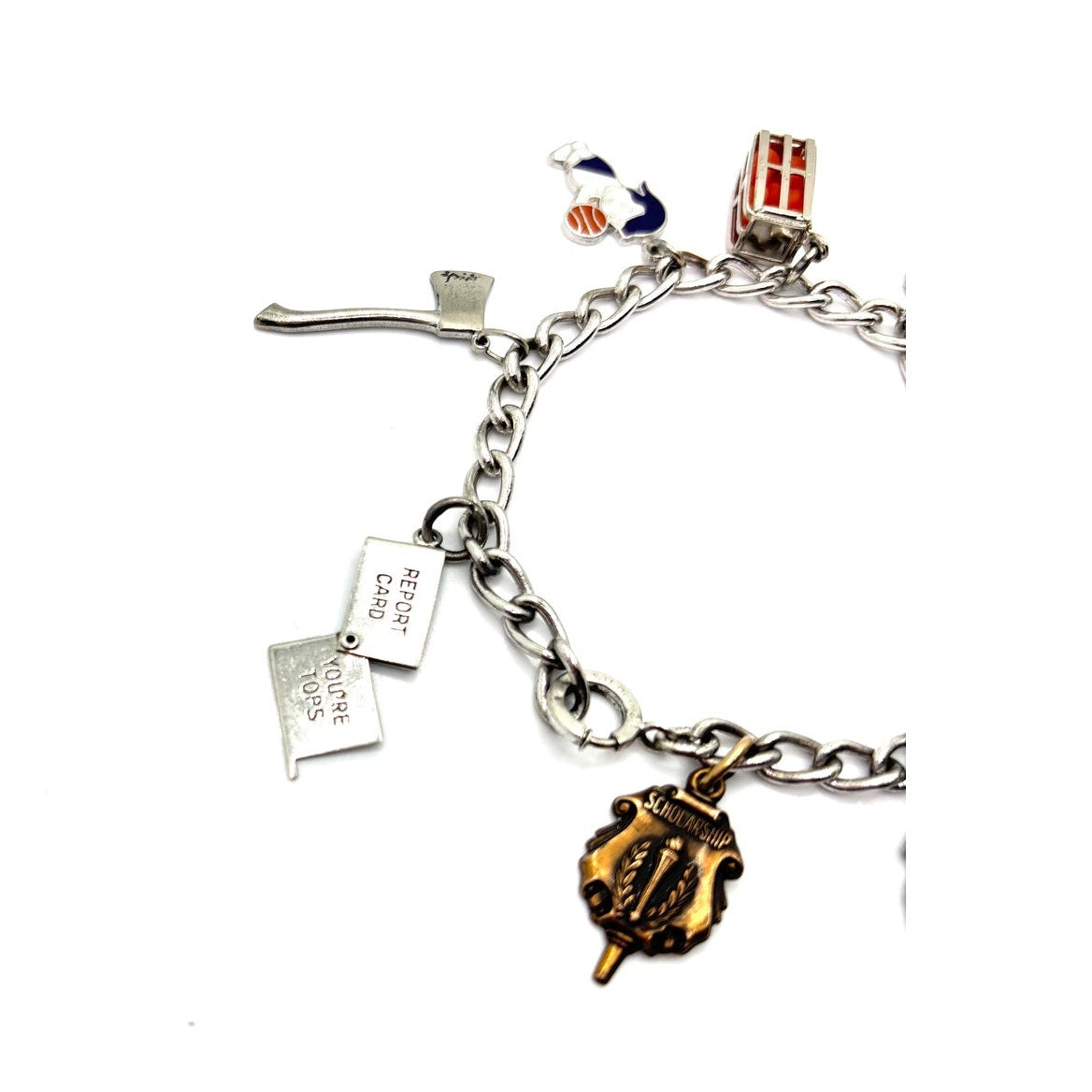 VINTAGE P&B Graduation Themed Sterling Silver Multi Charm Bracelet