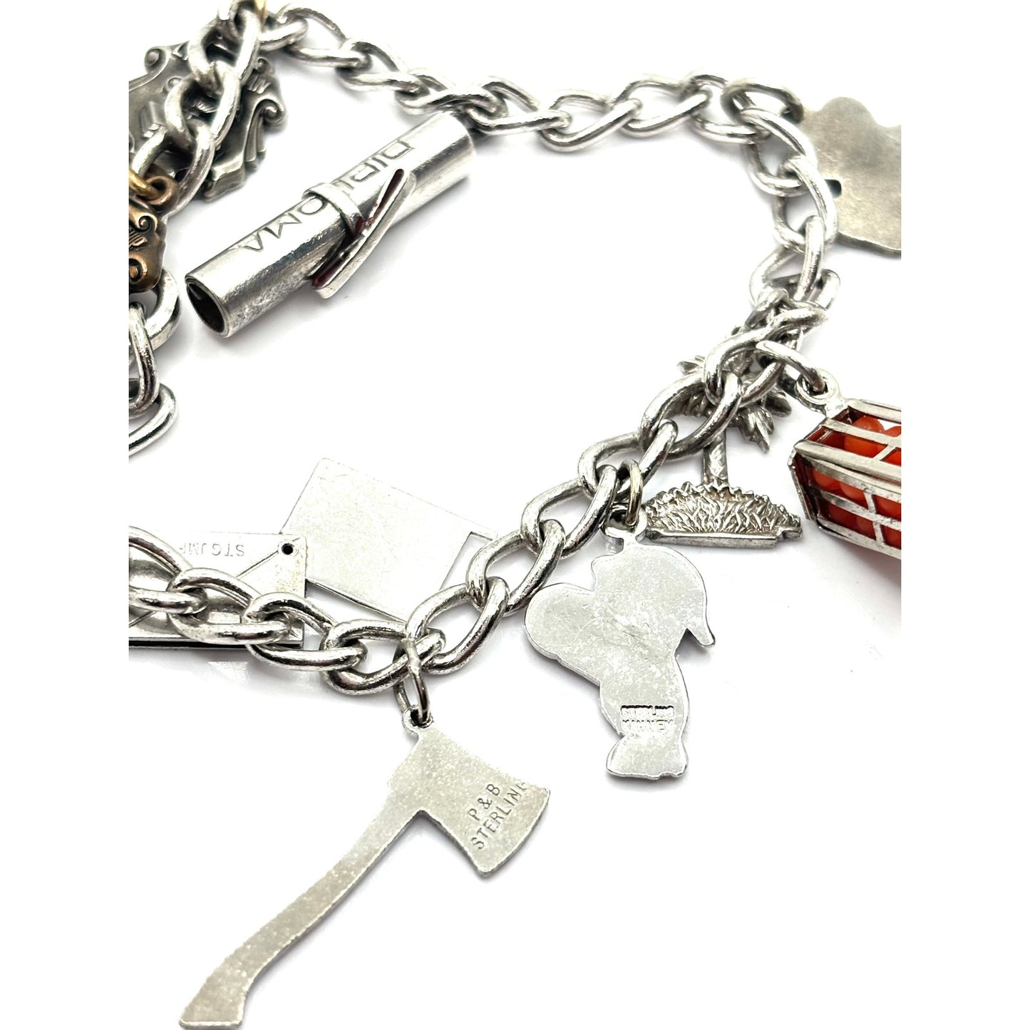 VINTAGE P&B Graduation Themed Sterling Silver Multi Charm Bracelet