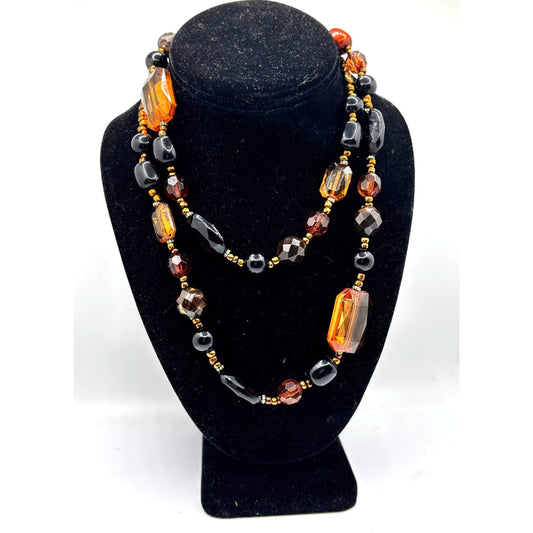 LIZ CLAIBORNE Women’s Faux Amber & Brown Stones Necklace 36”