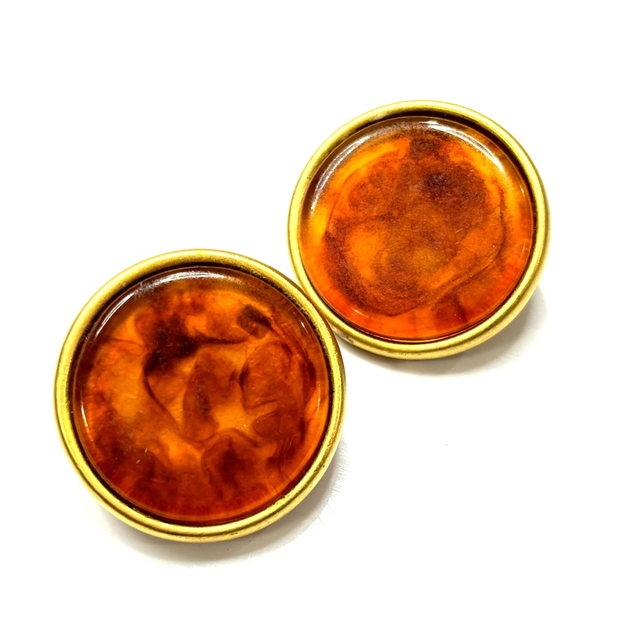 GIVENCHY Vintage 80s Paris New York Button Faux Amber Earrings