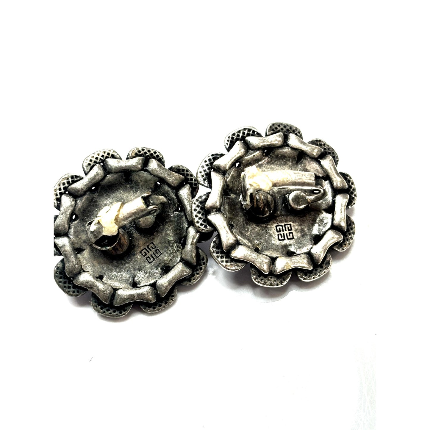 GIVENCHY Vintage Antique Silver Tone Button Amethyst Earrings