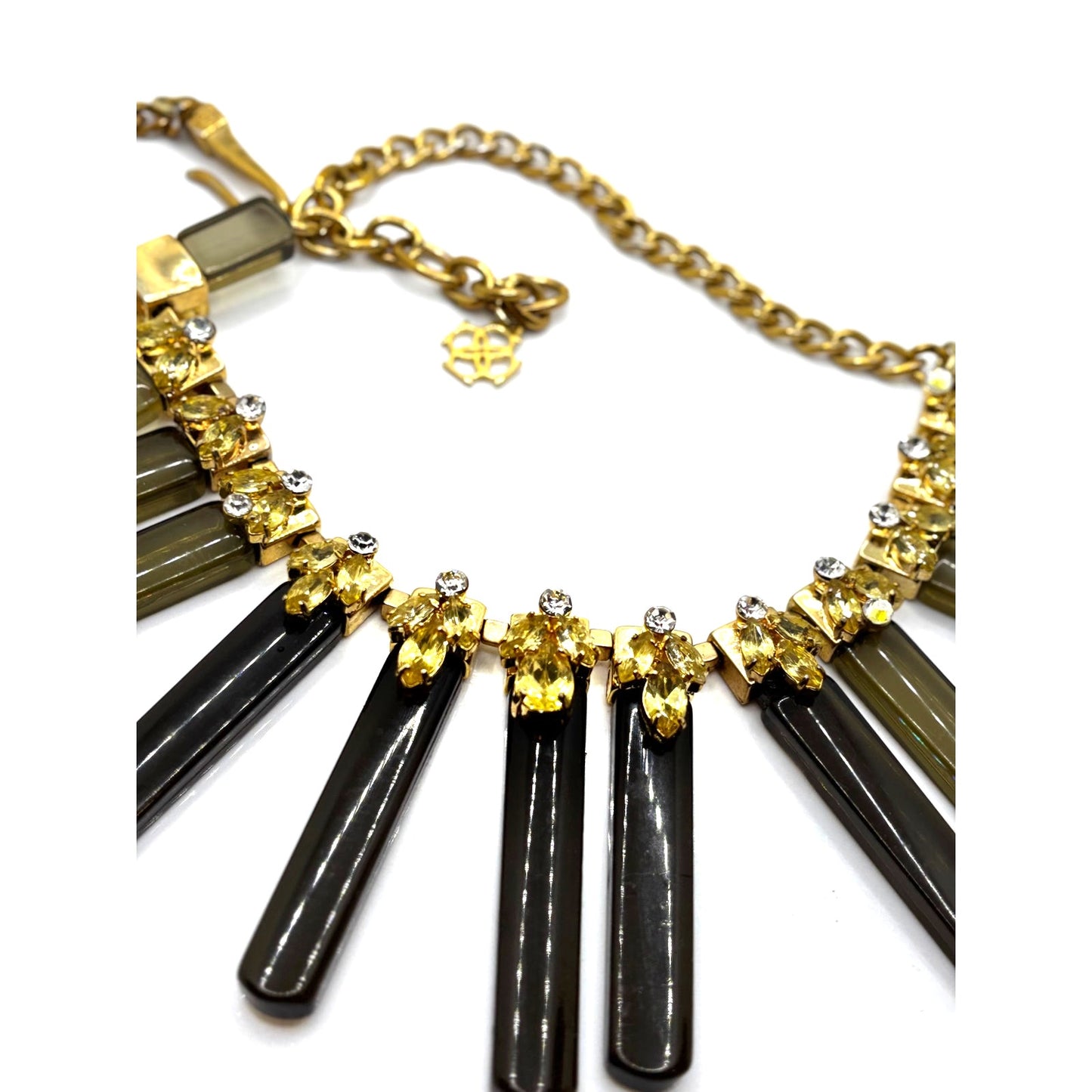 ANN TAYLOR Women's Goldtone Smokey Quartz Fringe Stone Statement Necklace