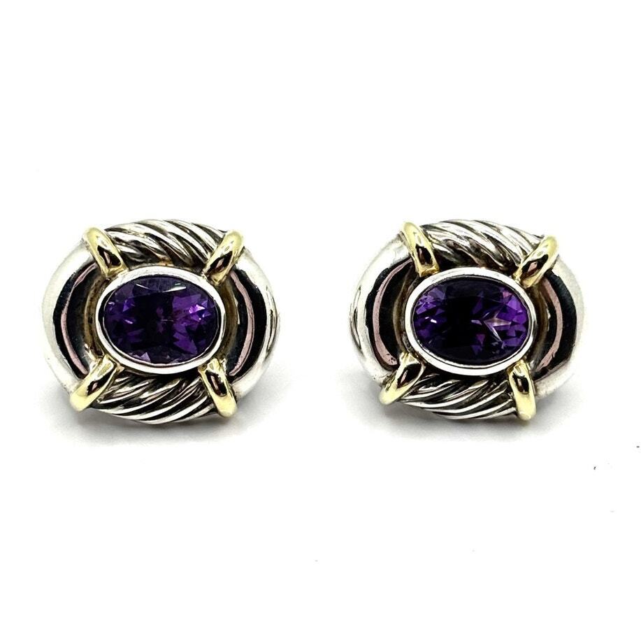 DAVID YURMAN 14K Gold & 925 Silver Oval Albion Amethyst Earrings