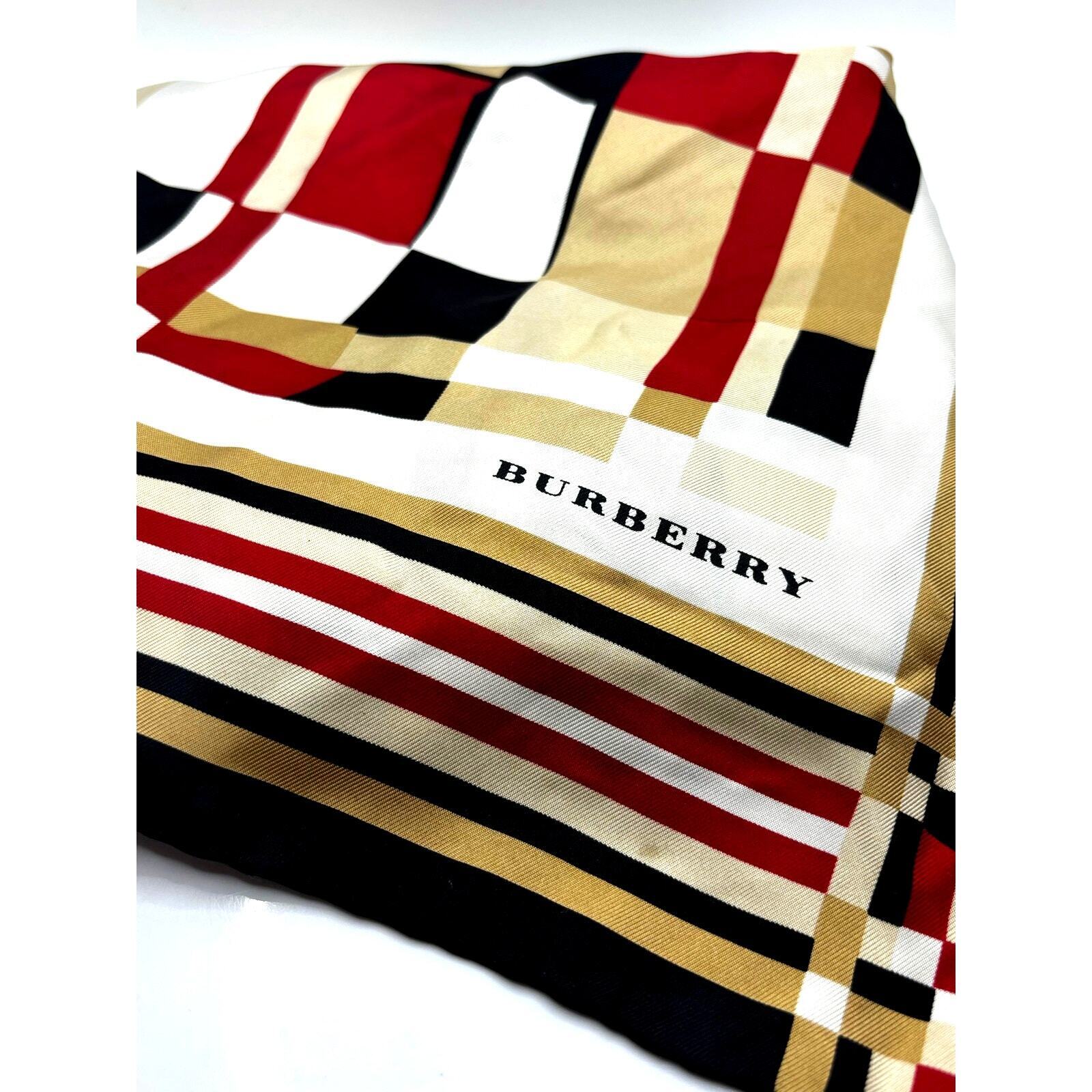 BURBERRY London 100% Silk Beige Red Black Checkered Scarf Wrap