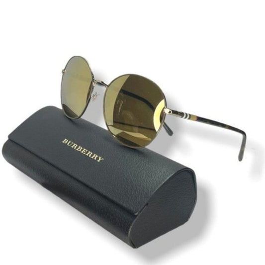 BURBERRY Unisex Polarized 18K Gold Plated Aviator Check Sunglasses