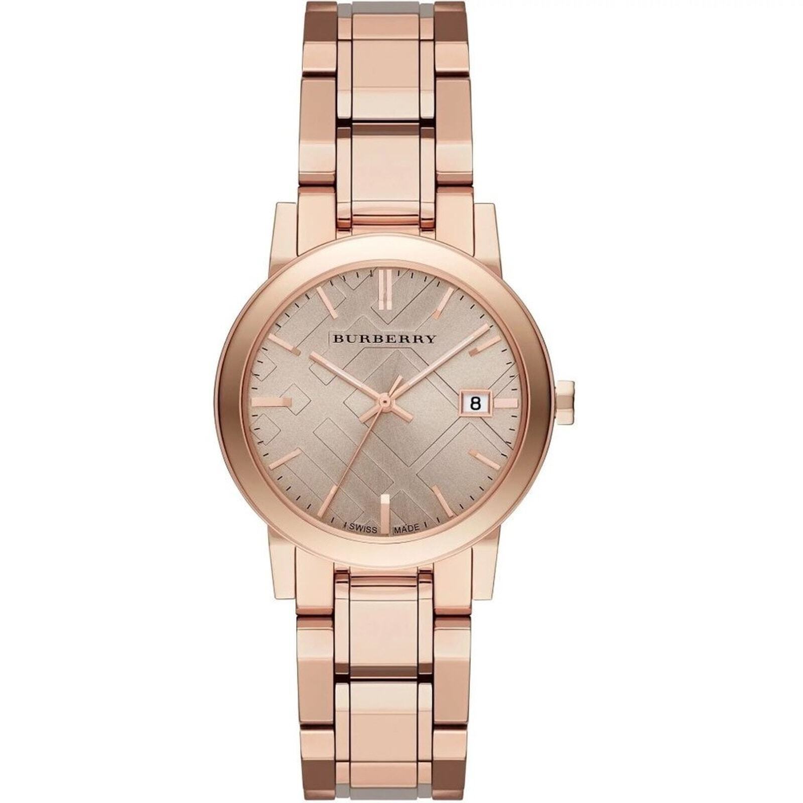 BURBERRY Unisex Rose Gold Classic Checked Analog Quartz 34mm Watch BU9135