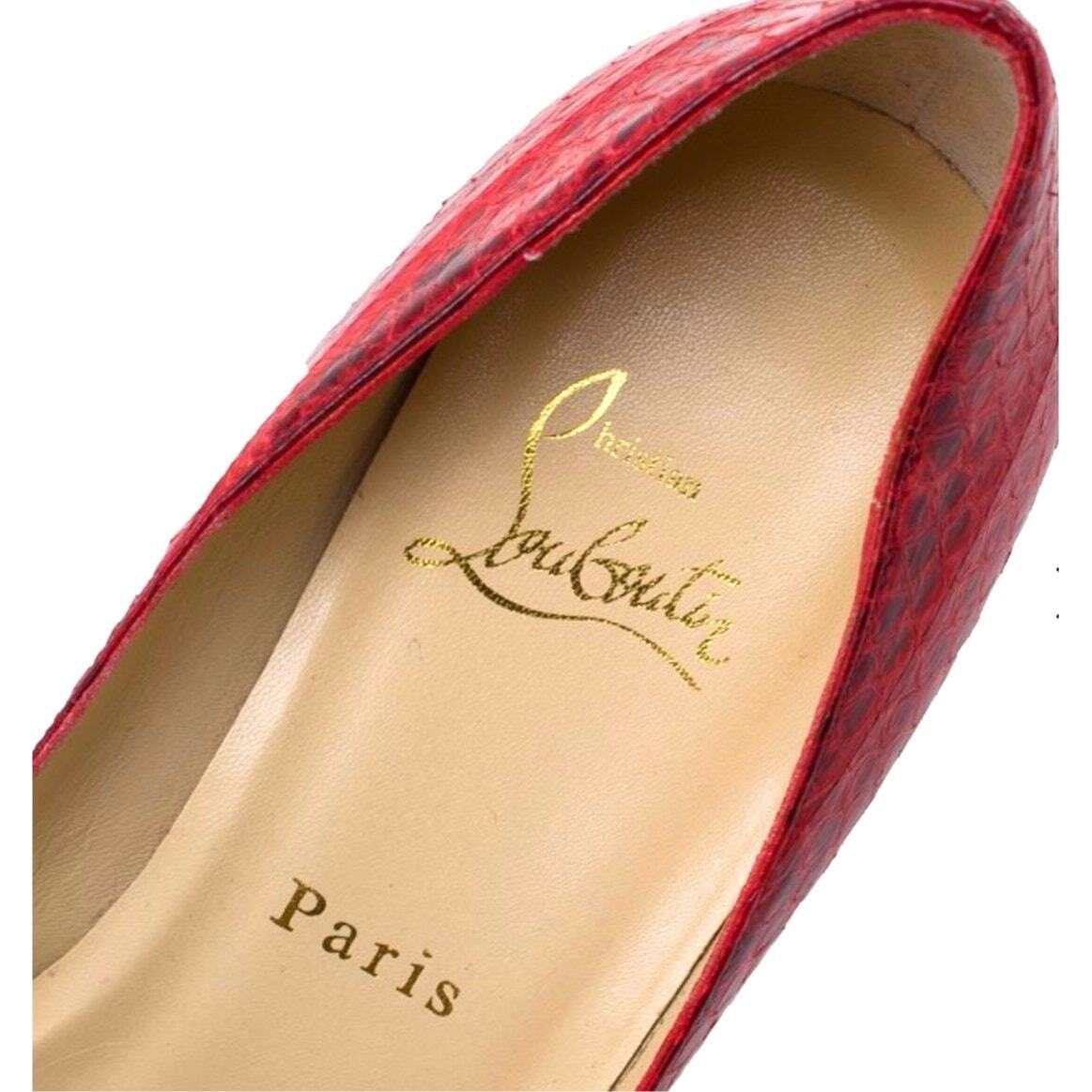 CHRISTIAN LOUBOUTIN Women's No Matter Red Watersnake Peep Toe Pumps Size 39.5