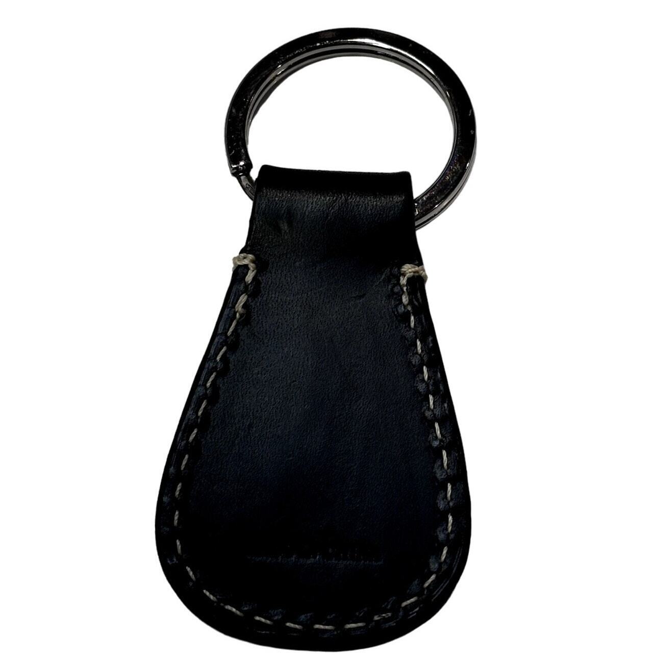 Black Leather Logo Keyring Tag