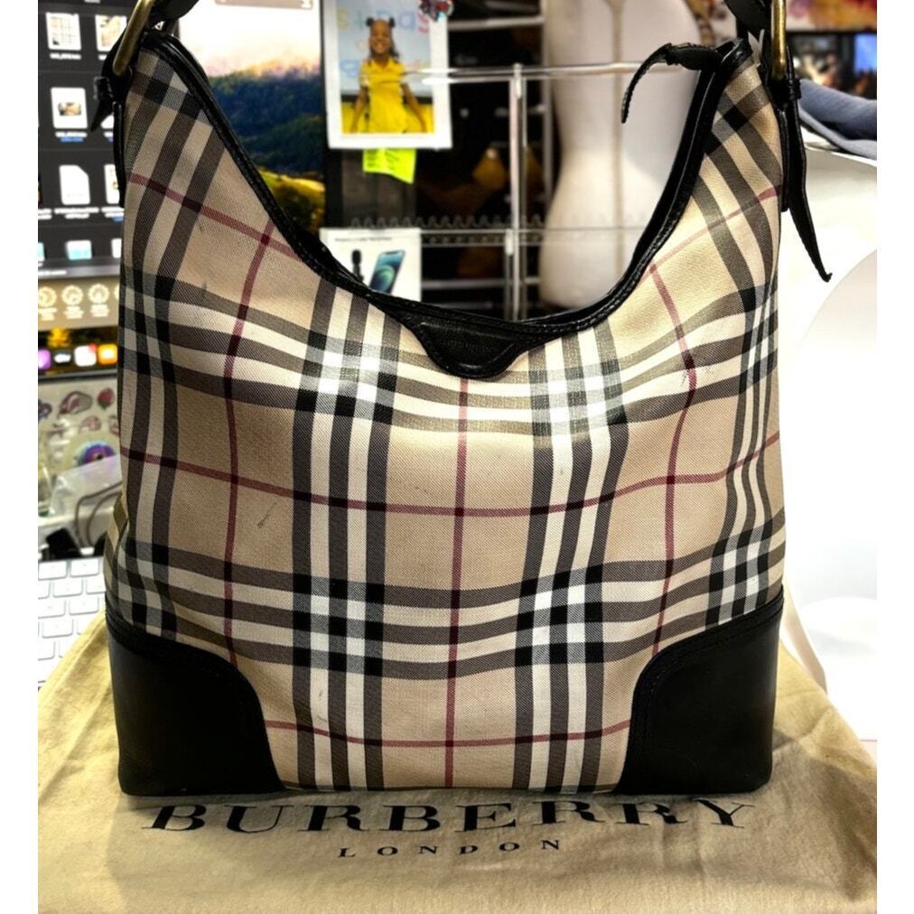 BURBERRY London Vintage Nova Check Coated Canvas Large Shoulder Bag