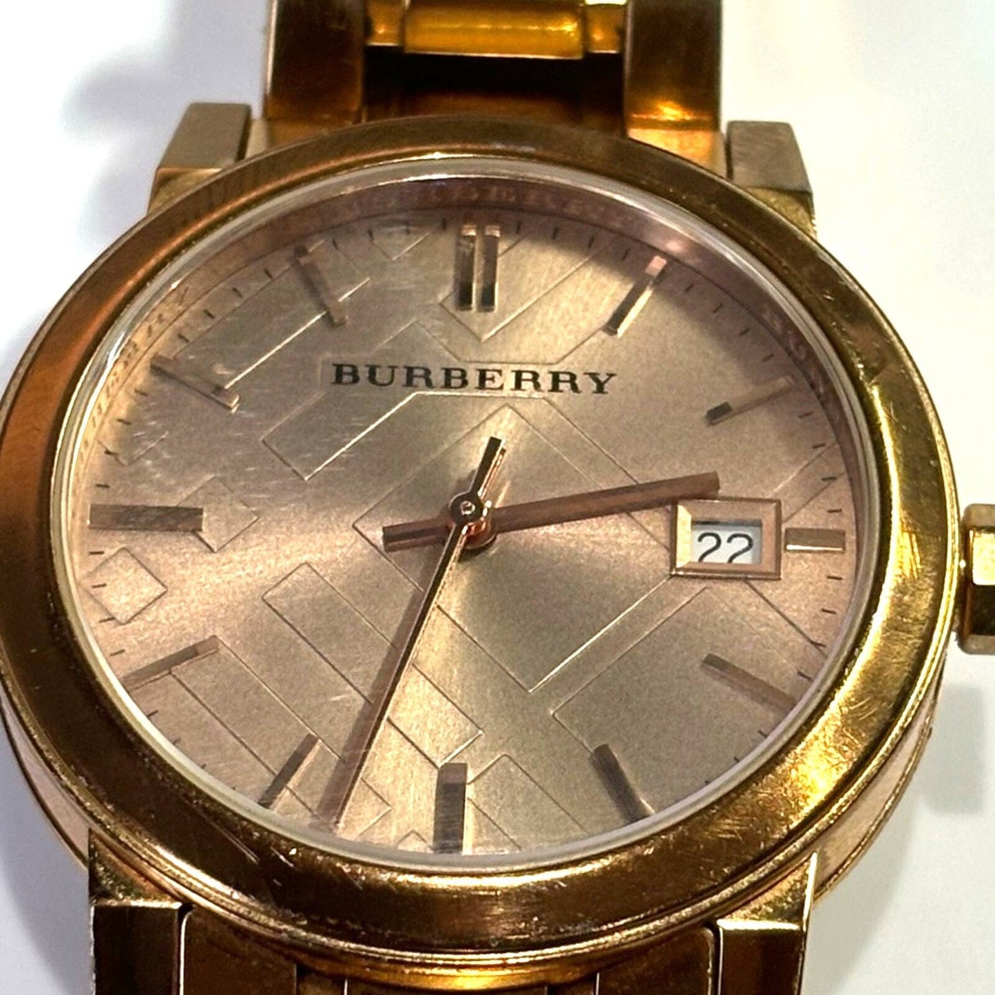 BURBERRY Unisex Rose Gold Classic Checked Analog Quartz 34mm Watch BU9135