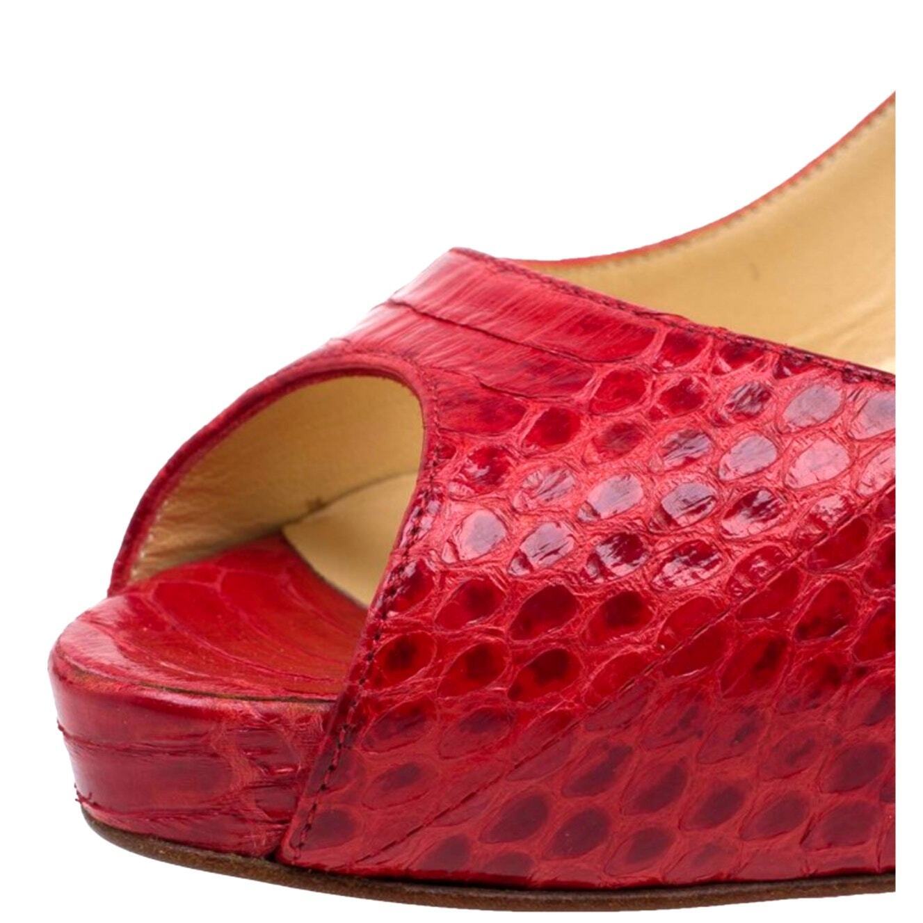 CHRISTIAN LOUBOUTIN Women's No Matter Red Watersnake Peep Toe Pumps Size 39.5