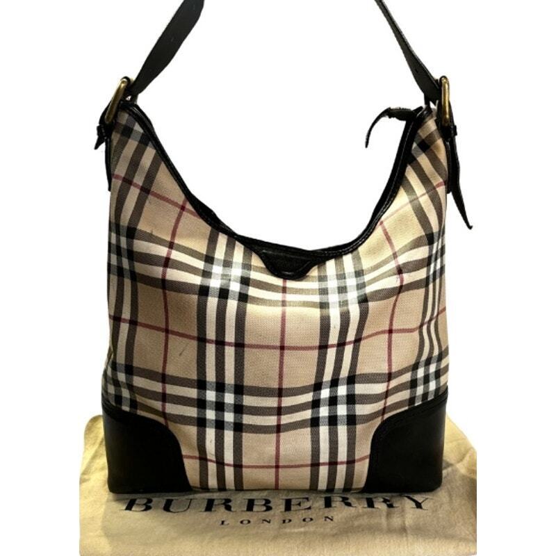 BURBERRY London Vintage Nova Check Coated Canvas Large Shoulder Bag