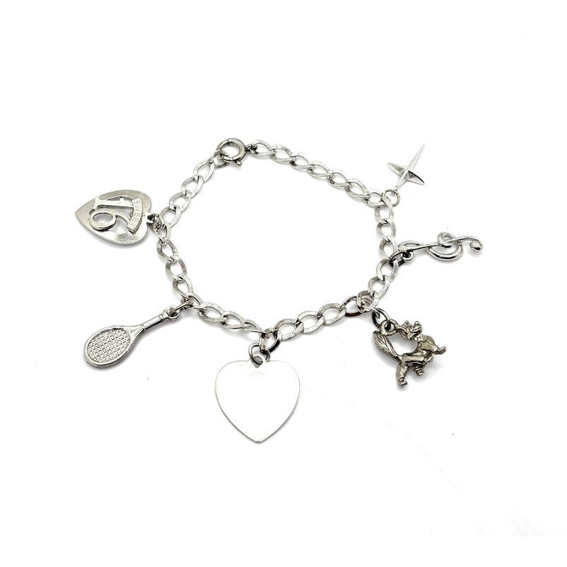 VINTAGE Sterling Silver Sweet 16 Themed Multi Charm Bracelet