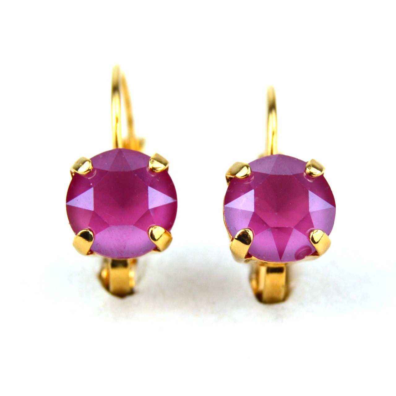 Cushion Cut Peony Pink Jewel Gold Plated Drop Earrings