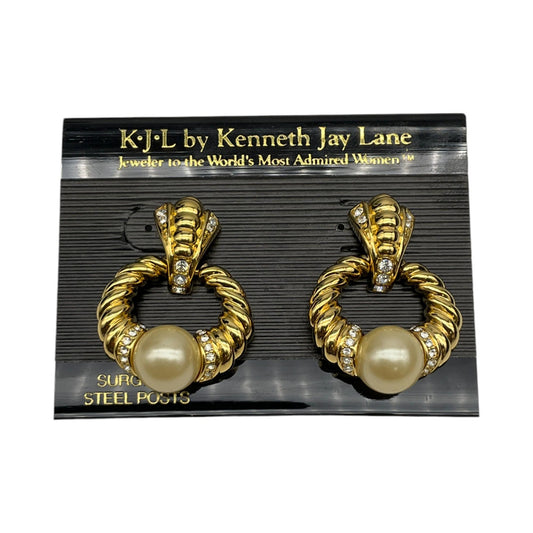 KLJ By Kenneth Jay Lane Vintage Gold & Pearl Door Knocker Style Earrings