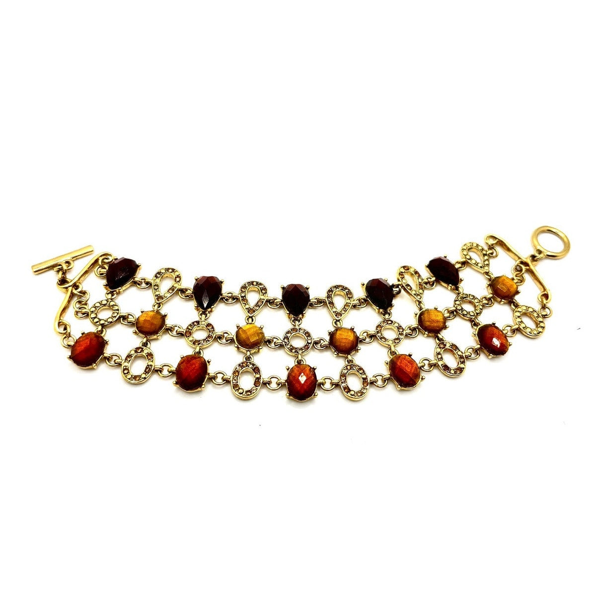 LIZ CLAIBORNE Vintage Amber Jeweled Multi Strand Toggle Bracelet