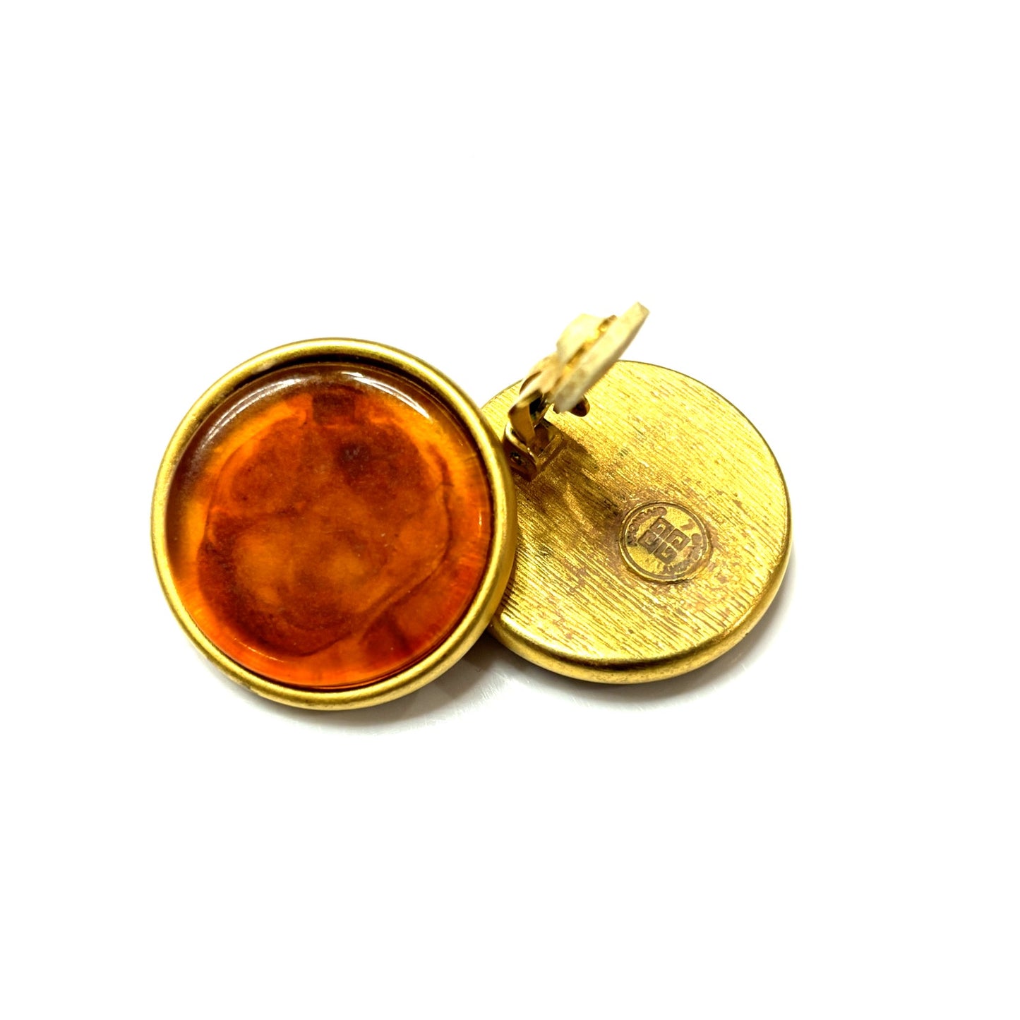 GIVENCHY Vintage 80s Paris New York Button Faux Amber Earrings