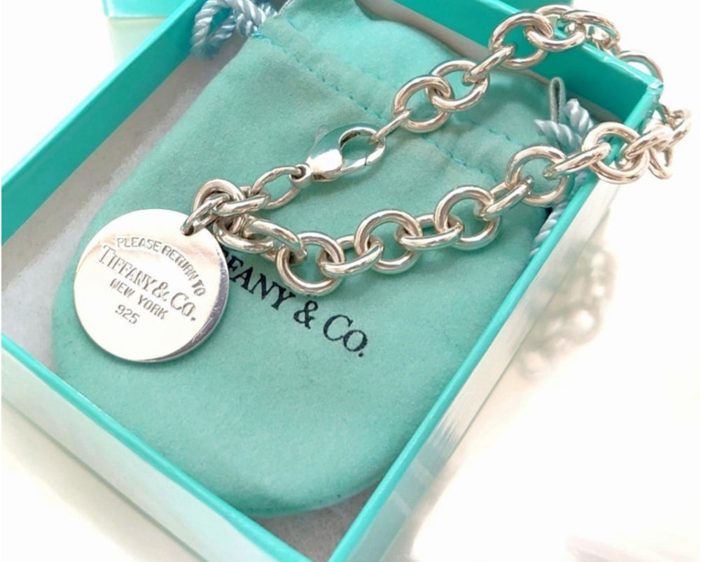 Tiffany & Co Sterling Silver Round Tag Charm Bracelet