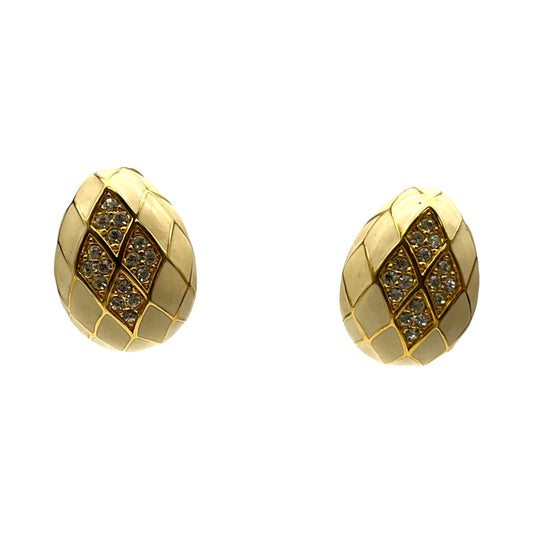 JOAN RIVERS Vintage Cream Enamel & Gold-Plated Pave Crystal Mosaic Earrings