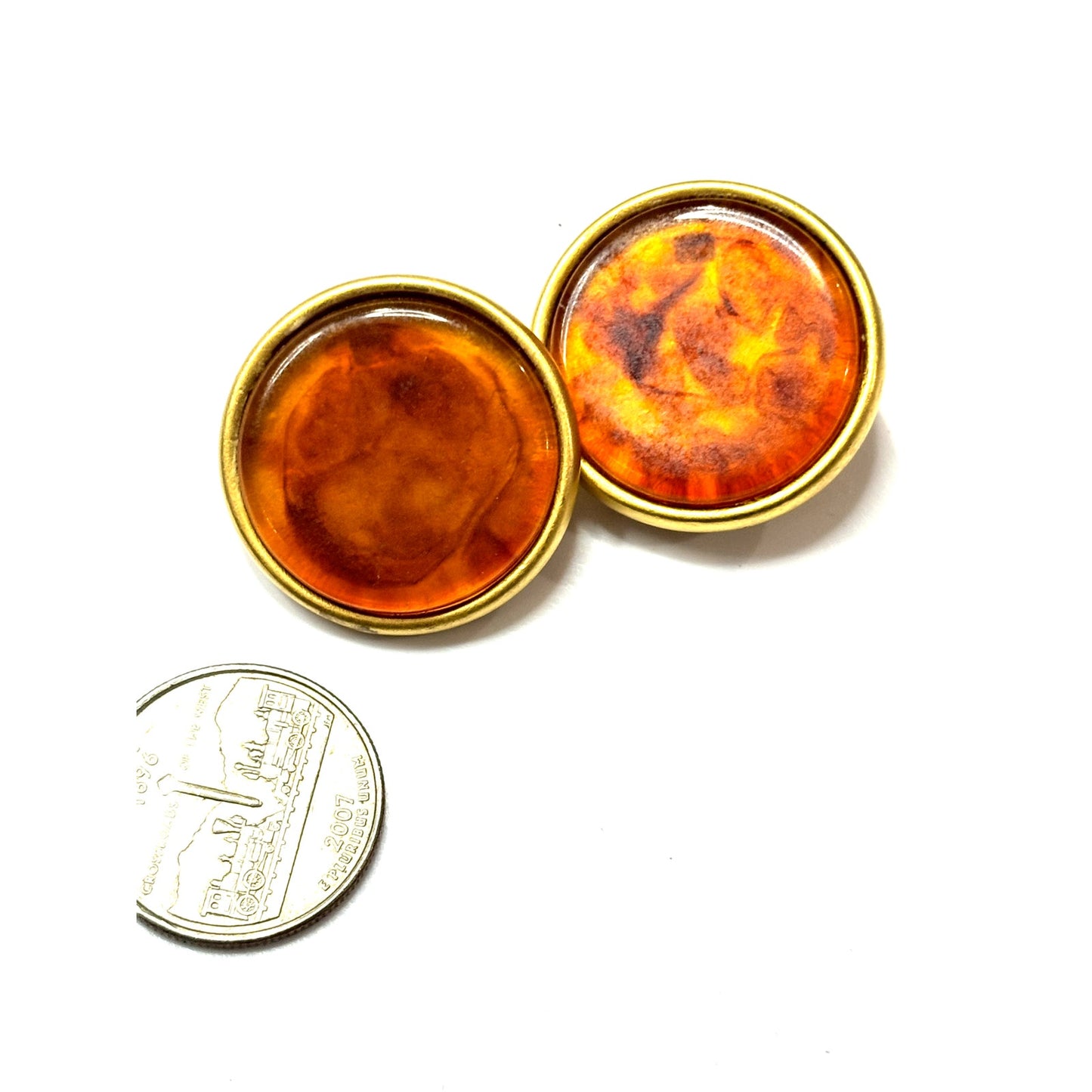 GIVENCHY Vintage 80s Paris New York Button Faux Amber Earrings