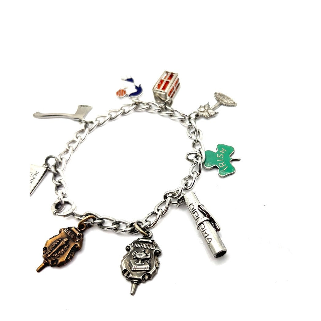 VINTAGE P&B Graduation Themed Sterling Silver Multi Charm Bracelet