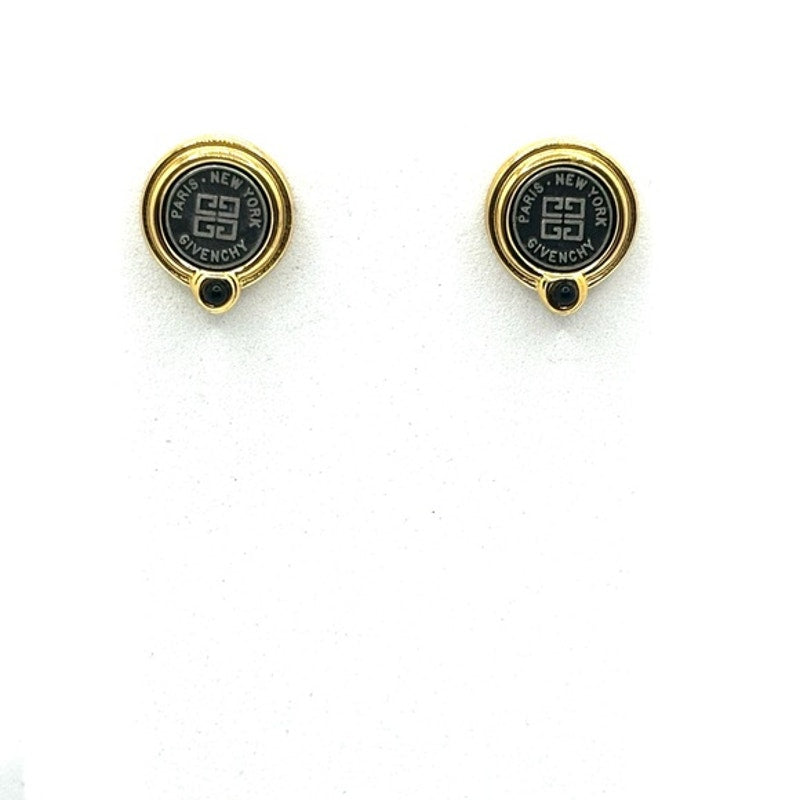 GIVENCHY Paris New York Vintage 1980s Two-Tone Lapis Logo Earrings