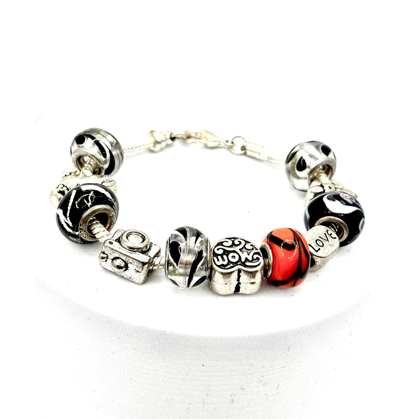 MOM Themed Sterling Silver European Bead Charm Bracelet