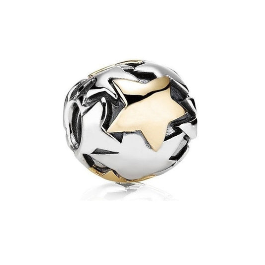 PANDORA Retired Sterling Silver and 14K Gold Large Golden Star Bead - 790871