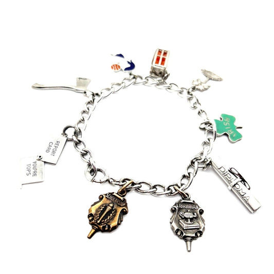 VINTAGE P&B Graduation Themed Sterling Silver Multi Charm Bracelet