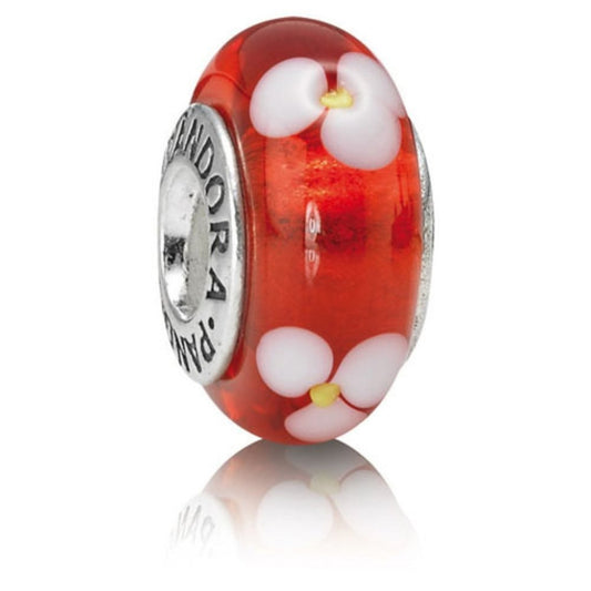 PANDORA Retired Red Murano Glass Flowers Bead - 790622