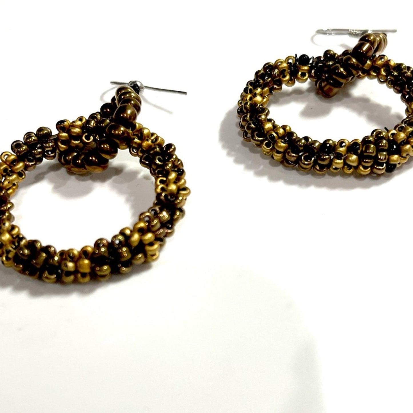 BOHEMIAN Golden Beaded Drop Circle Dangle Earrings