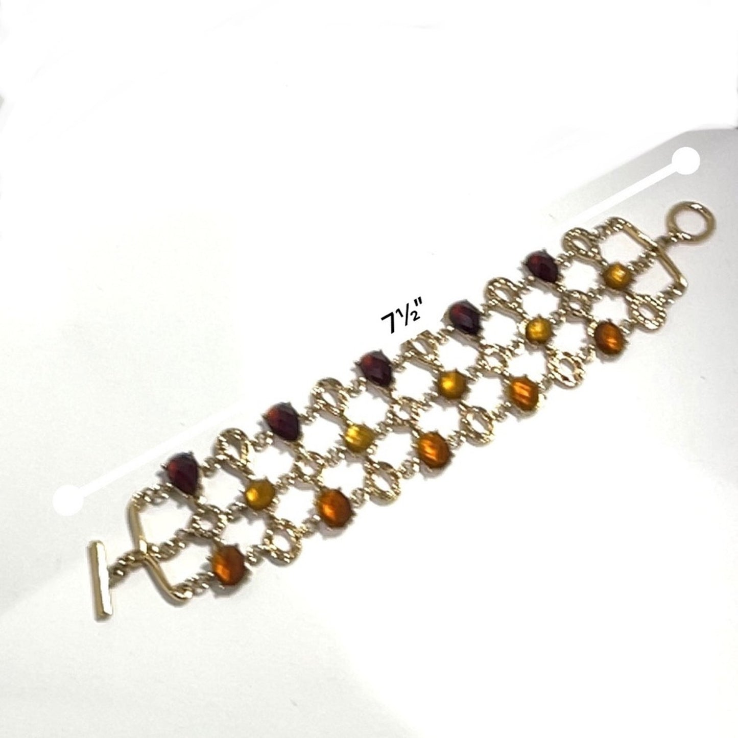 LIZ CLAIBORNE Vintage Amber Jeweled Multi Strand Toggle Bracelet