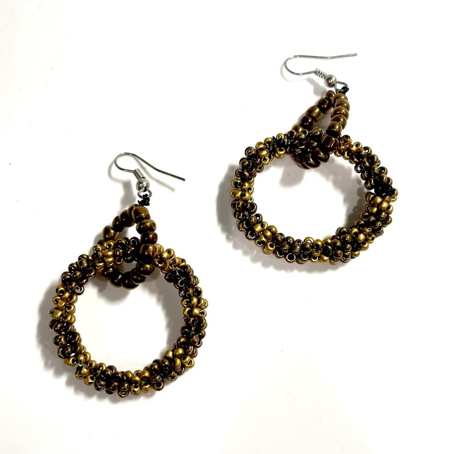 BOHEMIAN Golden Beaded Drop Circle Dangle Earrings