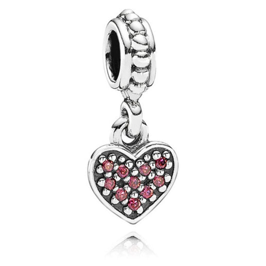 PANDORA Sterling Silver Heart Dangle Bead with Red Pave Zirconia - 791023CZR